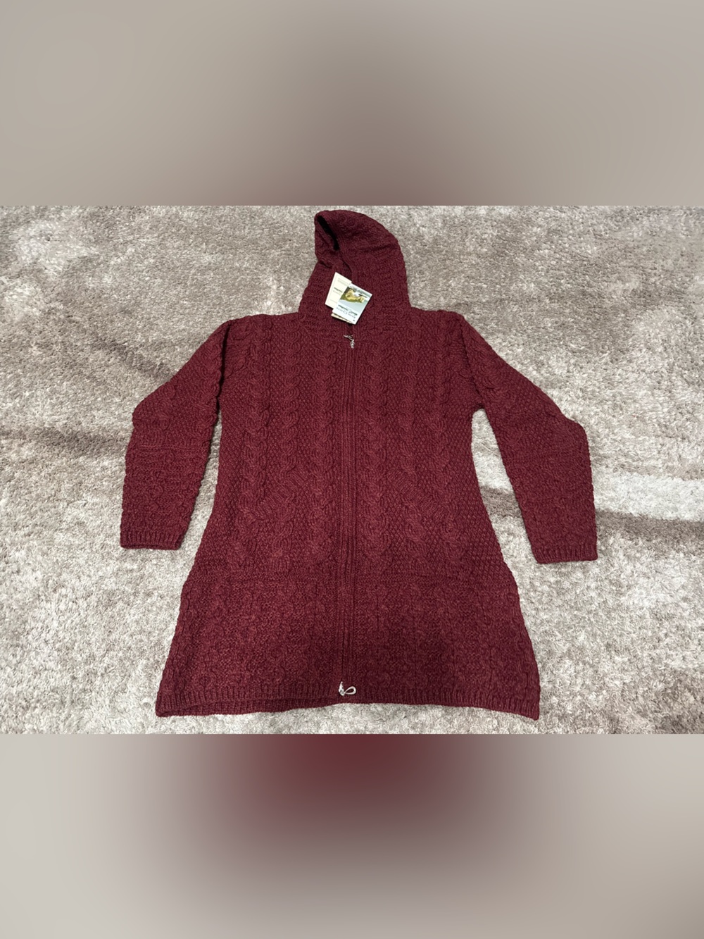 Aran Crafts Ember Hooded Cable-Knit Zip Cardigan